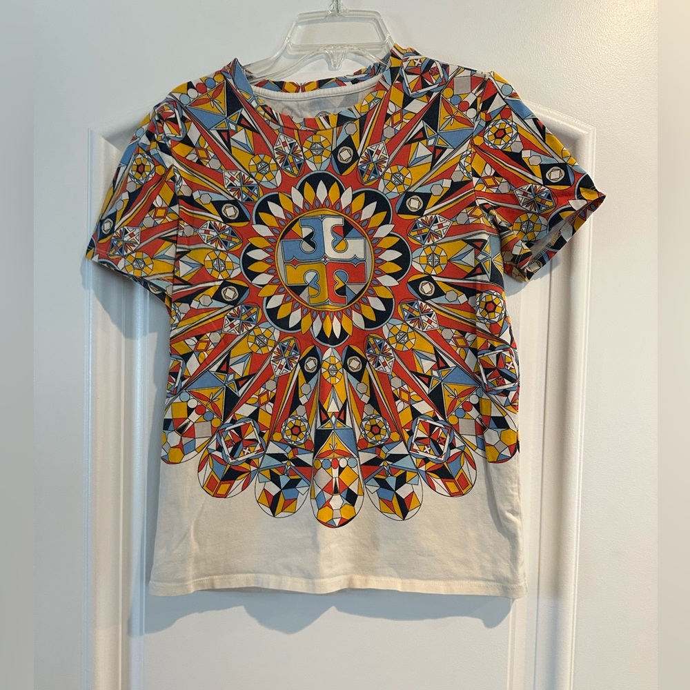 Tory Burch Colorful Geometric Short Sleeve Tshirt Size XS
